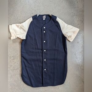 Ebbets Field Baseball Flannel Jersey NWOT Wool Blend  Small Navy Blue Cream